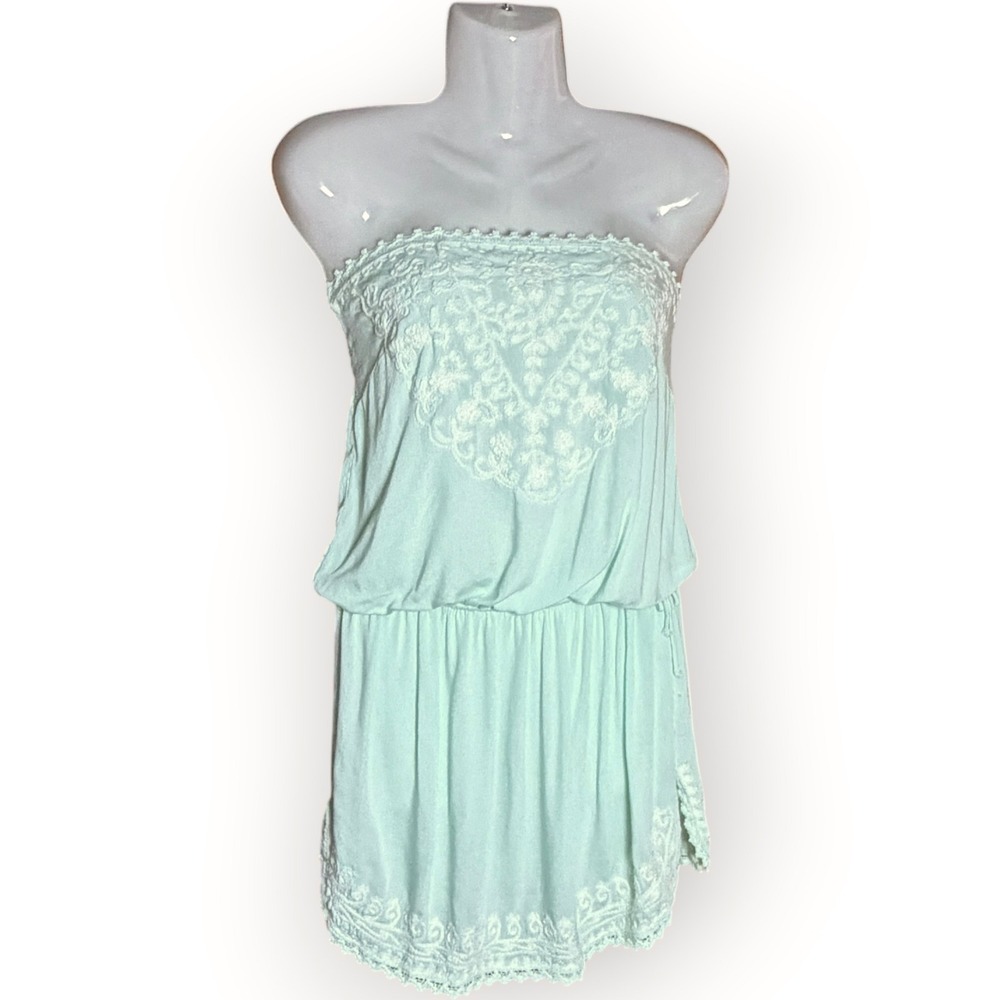 Raviya Womens Mint Green Embroidered Strapless Beach Cover Up mini Dress M India